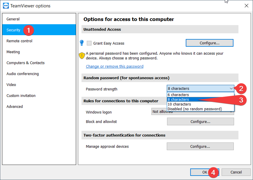 How to enable a password with TeamViewer