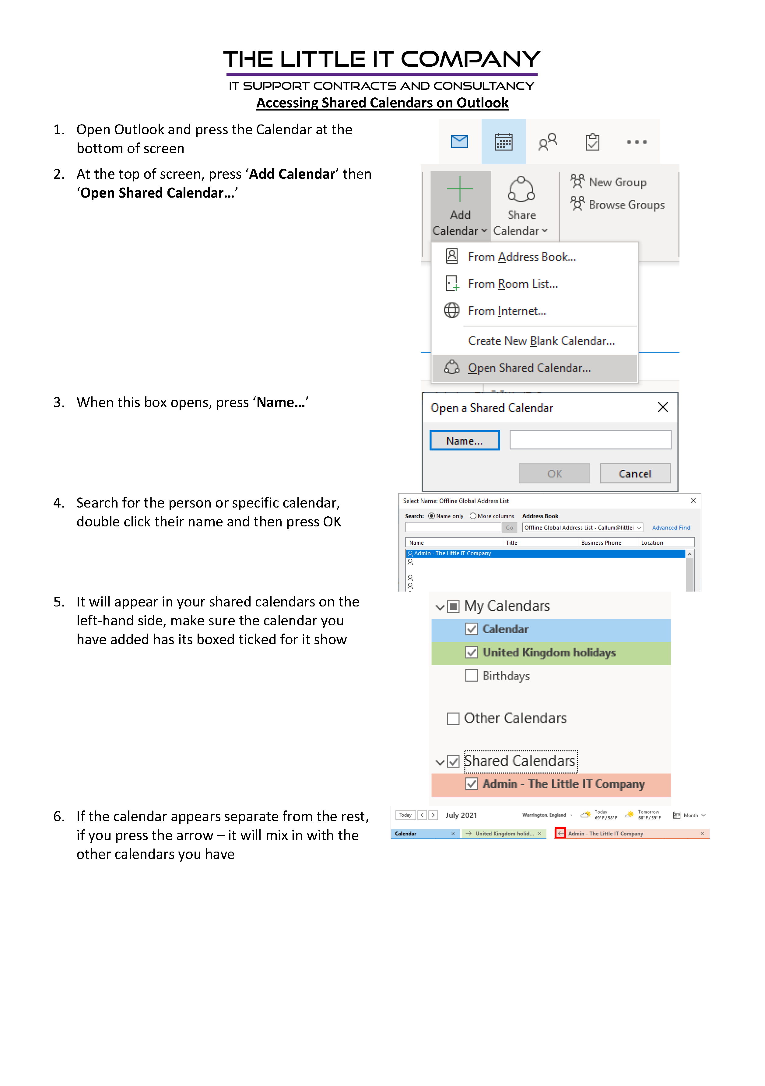 Accessing Shared Calendars on Outlook