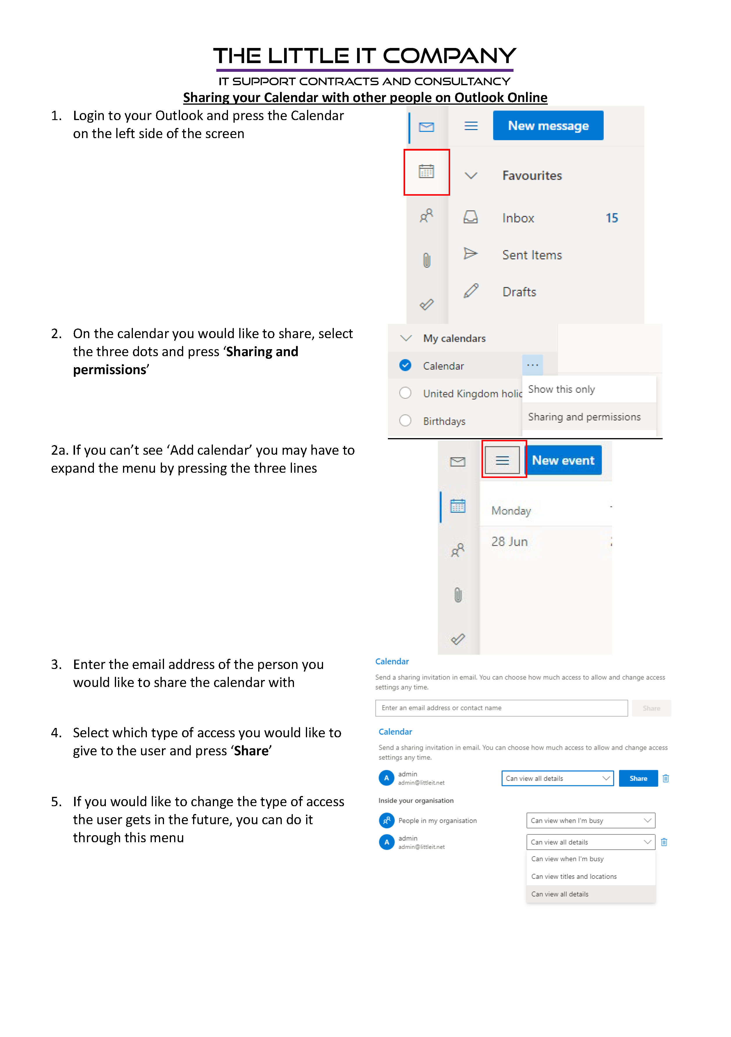 Sharing your Calendar with other people on Outlook Web